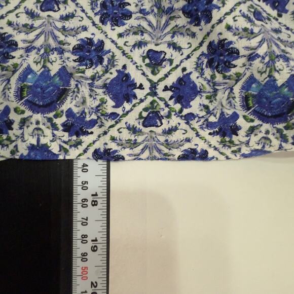 Nicole Miller M NEW Blue Floral Print Linen Cropped Balloon Sleeve Top - Picture 5 of 9